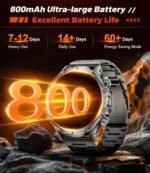 Military Smart Watch for Men, 1.85'' HD Large Screen Smartwatch, 800mAh/LED Flashlight/IP68 Waterproof/Pedometer/100+ Sports Fitness Tracker, Mens Smart Watches for Android iOS Compatible - Image 3