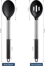 HOTEC 446°F Heat Resistant Large Silicone Cooking Spoon, BPA Free Solid Slotted Spoons, Nonstick Kitchen Cookware Utensils, Mixing, Serving, Stiring Large Spoons, Black - Image 3