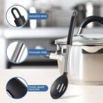 HOTEC 446°F Heat Resistant Large Silicone Cooking Spoon, BPA Free Solid Slotted Spoons, Nonstick Kitchen Cookware Utensils, Mixing, Serving, Stiring Large Spoons, Black - Image 6
