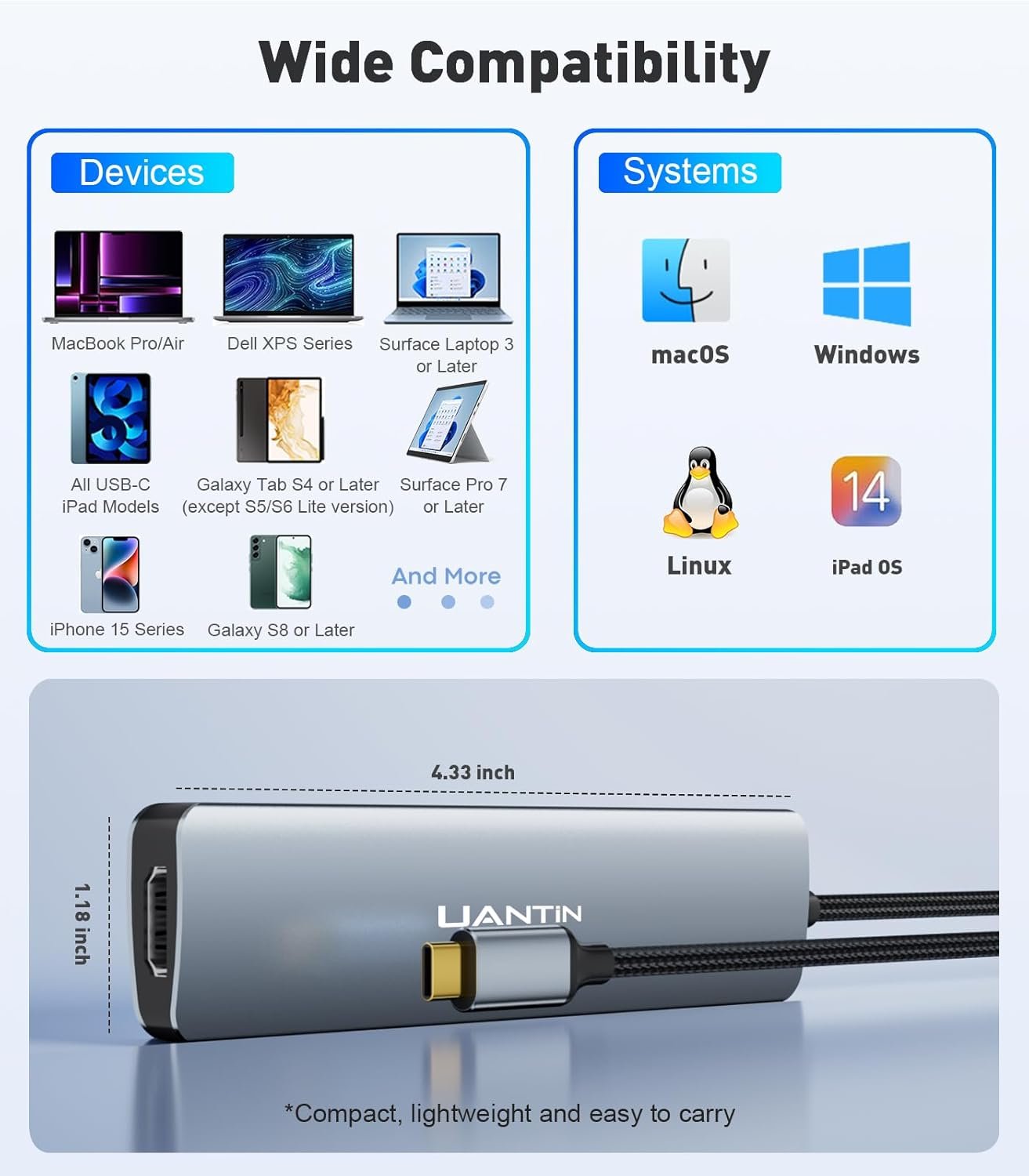 USB C Hub 7 in 1 Multiport Adapter with 4K HDMI Dongle, 100W PD, SD/TF Card Reader, 3 USB-A, USBC Docking Station for MacBook Mac Pro/Air, Dell, HP, ASUS, Acer and Other Type C Laptops - Image 5
