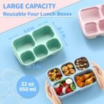 Bento Box Adult Lunch Box - 4 Pack, 5 - Compartment Meal Prep Container for Kids, Reusable Food Storage Snack Containers - Stackable for School, Work, and Travel (Wheat(Green/Blue/Pink/Beige)) - Image 3