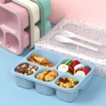 Bento Box Adult Lunch Box - 4 Pack, 5 - Compartment Meal Prep Container for Kids, Reusable Food Storage Snack Containers - Stackable for School, Work, and Travel (Wheat(Green/Blue/Pink/Beige)) - Image 4