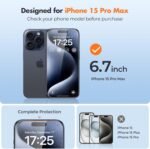 UNBREAKcable Shatterproof Tempered Glass Screen Protector for iPhone 15 Pro Max [3-Pack][Easy Installation Frame] [9H Hardness] [99.99% HD Clear] [Bubble Free] for Apple 6.7” - Image 3