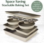 Goodful All-In-One Nonstick Bakeware Set, Stackable and Space Saving Design includes Round and Square Pans, Muffin Pans, Cookie Sheet and Roaster, Dishwasher Safe, 8-Piece, Linen - Image 3