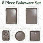 Goodful All-In-One Nonstick Bakeware Set, Stackable and Space Saving Design includes Round and Square Pans, Muffin Pans, Cookie Sheet and Roaster, Dishwasher Safe, 8-Piece, Linen - Image 4