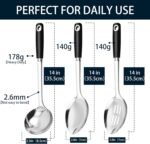 14-in Cooking Spoons Set, Heavy Duty 18/0 Stainless Steel Large Serving Spoons Set, Slotted Spoon, Cooking Spoon & Soup Ladle, Commercial and Residential Use, Pack of 3 - Image 4