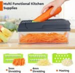 12-in-1 Vegetable Chopper, 7 Blade Veggie Chopper, Practical Food Chopper with Container, Cheese Grater, Home Essentials & Kitchen Gadgets(Green/Grey) - Image 5