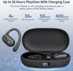 Open Ear Headphones, Bluetooth Headphones 5.3 Sports with Smart Digital Display, 36H Playtime, IP54 Waterproof, Wireless Earbuds Lightweight Design Fit Cycling, Running, Workout (Black) - Image 3