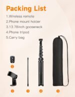 Phone Tripod, 86" Tall Tripod for iPhone with Flexible Gooseneck & Remote, Portable Aluminum Cellphone Stand for Selfies, Video Recording,Travel, Compatible with iPhone Android - Image 4