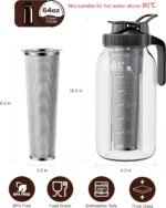 Cold Brew Coffee Maker 64oz, Iced Coffee Maker with 304 Stainless Steel Filter, Mason Jar Pitcher with Lid and Spout (Black) - Image 3