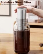 Cold Brew Coffee Maker 64oz, Iced Coffee Maker with 304 Stainless Steel Filter, Mason Jar Pitcher with Lid and Spout (Black) - Image 4
