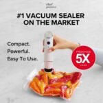 Chef Preserve Compact Vacuum Sealer for Food (Vacuum Sealer Machine + 10 Reusable Vacuum Bags) Powerful Handheld Vacuum Sealer Machine, Seal Meal Saver, Portable Food Sealer - Image 3