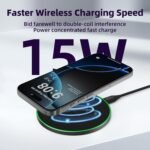 Wireless Charger Compatible with iPhone 17 16 15 14 13 12 11 Pro Max/Mini/Plus/XR/X/8, 15W Max Fast Wireless Charging Pad Mat for Samsung Galaxy S23/S22/S21/S20/S10, Galaxy Buds - Image 4