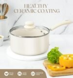 MICHELANGELO Nonstick Sauce Pan Sets, Ceramic Saucepan with Lid, Multipurpose Pot with Lid, Non-Toxic Saucepans, 1QT & 2QT & 3QT, White - Image 4