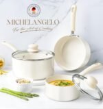 MICHELANGELO Nonstick Sauce Pan Sets, Ceramic Saucepan with Lid, Multipurpose Pot with Lid, Non-Toxic Saucepans, 1QT & 2QT & 3QT, White - Image 5