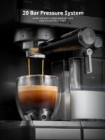 UDI Espresso Machine, 20 Bar Automatic Cappuccino & Latte Coffee Maker, Auto or Manual Quick Brew Dual Boiler, Touchscreen Espresso Maker (Black+Sliver) - Image 3