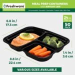 Freshware Meal Prep Containers [50 Pack] 3 Compartment Food Storage Containers with Lids, Bento Box, BPA Free, Stackable, Microwave/Dishwasher/Freezer Safe (24 oz) - Image 4
