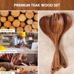 Wooden Spoons for Cooking, 10PCS Teak Wood Cookware Utensil Set with Hooks - Smooth Finish, Non-Stick, Comfortable Grip, Heat Resistant Kitchen Utensils - Image 3