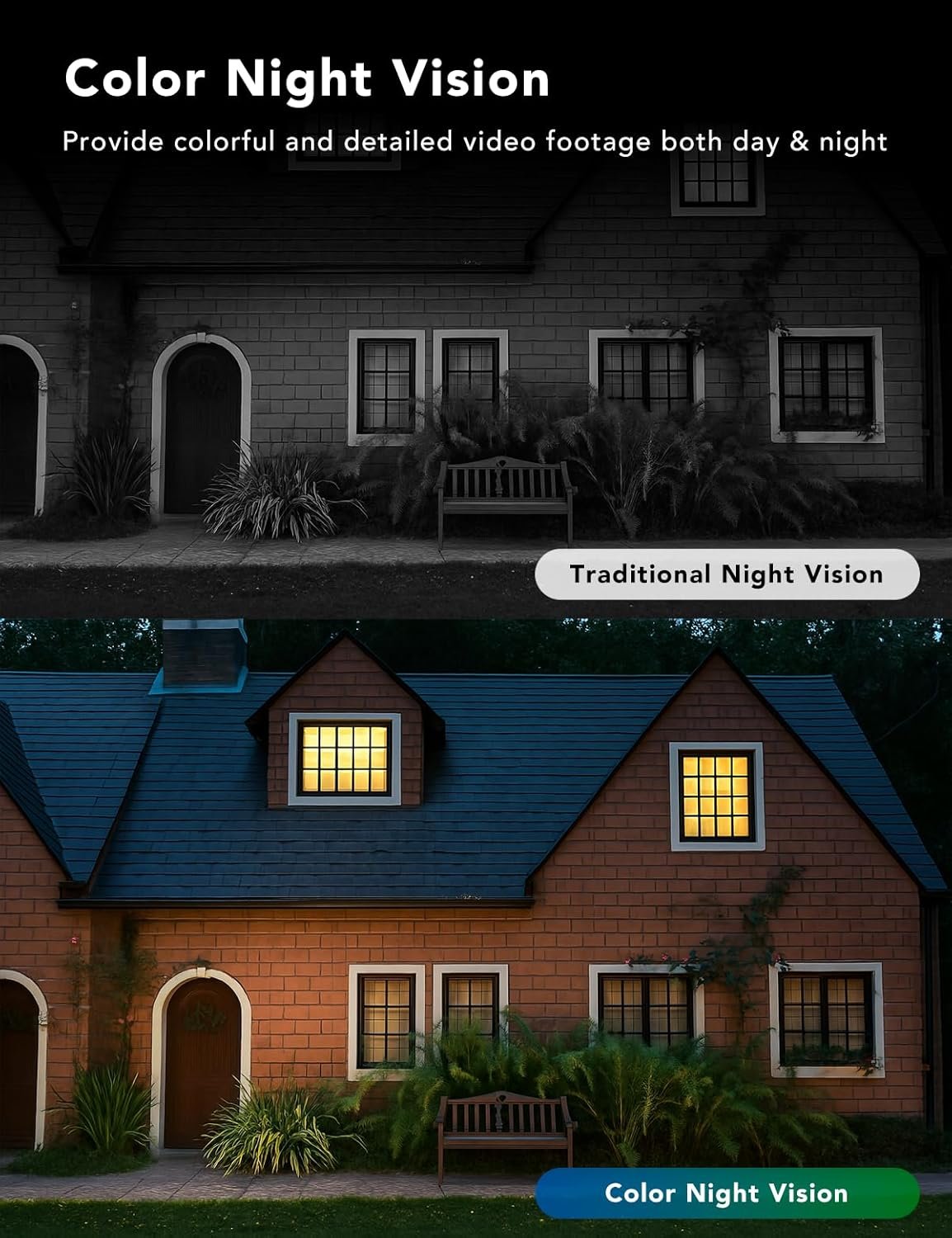 2K Security Camera, Outdoor/Indoor for Home, Pet, Baby, Nanny, IP65 Waterproof Color Night Vision, White Light & Siren, Recording, Motion Detection, Compatible with Alexa,Black-4P - Image 3