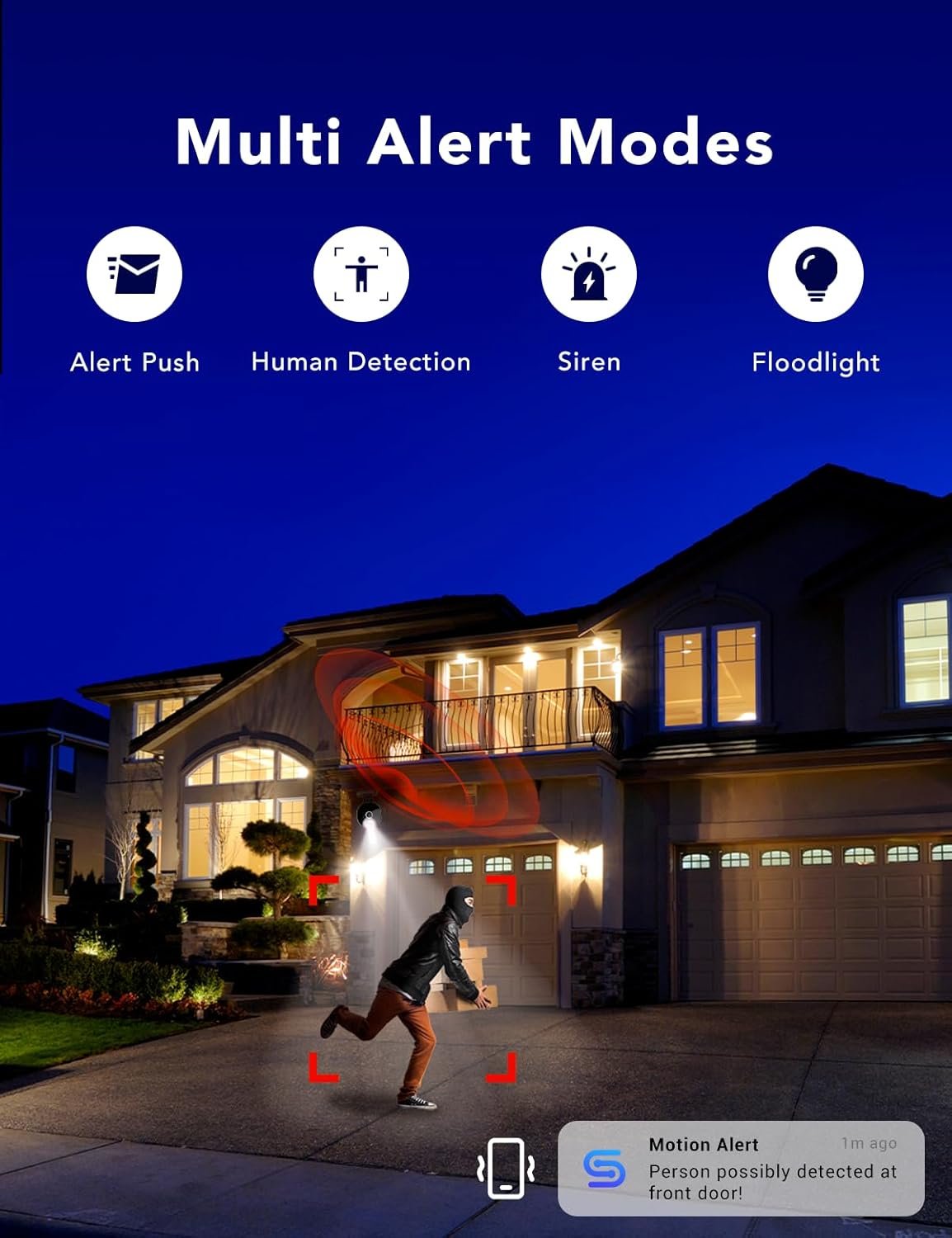 2K Security Camera, Outdoor/Indoor for Home, Pet, Baby, Nanny, IP65 Waterproof Color Night Vision, White Light & Siren, Recording, Motion Detection, Compatible with Alexa,Black-4P - Image 7