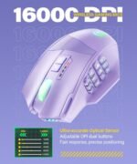 UtechSmart Venus Pro Wireless MMO Gaming Mouse, 16,000 DPI Optical Sensor, Wired/Wireless Dual Modes, 16M Chroma RGB Lighting, 16 Programmable Buttons, Ergonomic Design, Up to 70H, Purple - Image 3