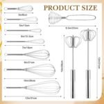 10 Pcs Stainless Steel Whisks Set Egg Beater Semi Auto Whisk Blender Hand Push Beater Versatile Utensil for Kitchen Mixing Blending Beating Stirring Cooking 3 5 6 7 8 10 12 Inch - Image 3