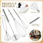 10 Pcs Stainless Steel Whisks Set Egg Beater Semi Auto Whisk Blender Hand Push Beater Versatile Utensil for Kitchen Mixing Blending Beating Stirring Cooking 3 5 6 7 8 10 12 Inch - Image 4
