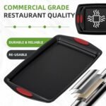5-Piece Nonstick Baking Pans Set - Premium Carbon Steel Bakeware with PFOA/PFOS/PTFE-Free Coating, Red Silicone Handles (Black Red) - Image 4