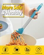 Silicone Pasta Fork and Ladle Spoon Set, Large Non Stick Kitchen Utensils for Cooking,Stirring,Serving Spaghetti, Soup, Sauce (BLUE) - Image 4
