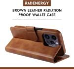 EMF Protection Anti Radiation i-Phone Leather Flip Folio Case for i-Phone, Genuine Leather Wallet Case/Cover with Card Holder & Stand Function (Brown, for iPhone 15 Pro) - Image 4
