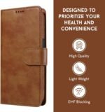 EMF Protection Anti Radiation i-Phone Leather Flip Folio Case for i-Phone, Genuine Leather Wallet Case/Cover with Card Holder & Stand Function (Brown, for iPhone 15 Pro) - Image 5