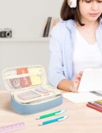 SUNEE Cute Pencil Case, Aesthetic Pen Pouch, Colored Large Pencil Bag with Zipper, Kawaii Stationery Storage and Organizer, School Supplies for Teen and Adult Girls, Blue - Image 5