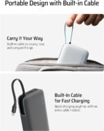 CUKTECH 45W Power Bank 20000mAh, Portable Travel Charger Built-in USB C Cable, Fast Charging Battery Pack for iPhone 16/15/14/13, iPad, Samsung Galaxy, Google Pixel, Android and More (Gray) - Image 4