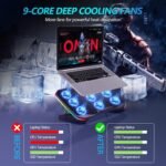 Laptop Cooling Pad, Gaming Laptop Cooler with 9 Quiet Fans, Laptop Cooling Stand for 12-17 Inch, Laptop Computer Fan with 5 Height Adjustable,2 USB Ports,1 Phone Stand - Image 3