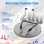 Neckband Bluetooth Headphones, 200H Extra Long Playtime Wireless Stereo Neckband Earbuds with Microphone, Waterproof Balanced Armature Drivers in Ear Headset for Sports/Workout (Silver) - Image 3