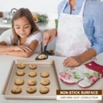 Baking Sheet Pan Set of 3, Commercial Cookie Sheets for Baking, Nonstick Half/Quarter/Jelly Roll Pans Replacement Toaster Oven Tray, Heavy Duty & Easy Clean, Champagne Gold - Image 3