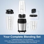 12-Piece Smoothie Blender Maker 25,000 RPM Personal Blender for Ice Crushing Smoothies & Frozen Drinks Nuts with 23oz, 32oz, 37oz Portable Cups Two 6-Leaf Stainless Steel Blades, Silver - Image 4