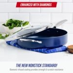 Blue Diamond 5QT Saute Pan with Lid, Non Toxic PFAS-Free Diamond Ceramic Nonstick, Dishwasher & Oven Safe, Metal Utensil Safe, Deep Jumbo Cooker Skillet with Helper Handle, Glass Lid, Blue - Image 3