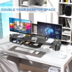gianotter Dual Monitor Stand Riser, Desk Organizer With Drawer and 2 Pen Holders, Computer Monitor Stand, Shelf for Top of Desk, Black - Image 4