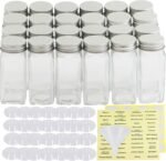 Simple Houseware 24-Pack 4 oz Glass Spice Jars, Square Bottles with Shaker Lids, Funnel and Labels for Seasoning & Storage - Image 3