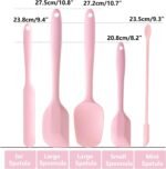 5 Piece Pink Silicone Spatula Set, Heat Resistant Rubber Spatulas Set, Silicone Kitchen Utensils Set Dishwasher Safe for Nonstick Cookware Baking Cooking - Image 3