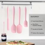 5 Piece Pink Silicone Spatula Set, Heat Resistant Rubber Spatulas Set, Silicone Kitchen Utensils Set Dishwasher Safe for Nonstick Cookware Baking Cooking - Image 4