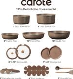 CAROTE 17PCS Pots and Pans Set Non Stick with Detachable Handle, Nonstick Cookware Sets, Cooking Kitchen Set, Oven/Dishwasher Safe, Induction Cookware, Brown, RV Kitchen Pot and Pan - Image 3