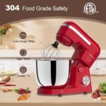 3 in 1 Electric Stand Mixer with 5.5 Quart Bowl, Household Food Mixer 10+p Speeds, Kitchen Tilt-Head Bread Dough and Cake Mixers for Home Daily Use (Red) - Image 4