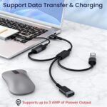 USB A Splitter 1 in 3 Out (1Ft),USBA Male to 3 Female USB Y Splitter Cable Portable USBA 2.0 Hub for Charging, Data Transfer, Laptop/PC/Car/Keyboard Etc. - Image 3