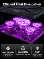 Kootek Laptop Cooling Pad, Laptop Cooler with 5 Quiet Fans for 12"-17" Computer PC Notebook Gaming Laptop Fan, Height Adjustable Laptop Cooling Stand Laptop Accessories (Purple) - Image 3