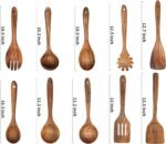 Wooden Spoons for Cooking,10 Pcs Natural Teak Wooden Kitchen Utensils Set Wooden Utensils for Cooking Wooden Cooking Utensils Wooden Spatulas for Cooking (10) - Image 3