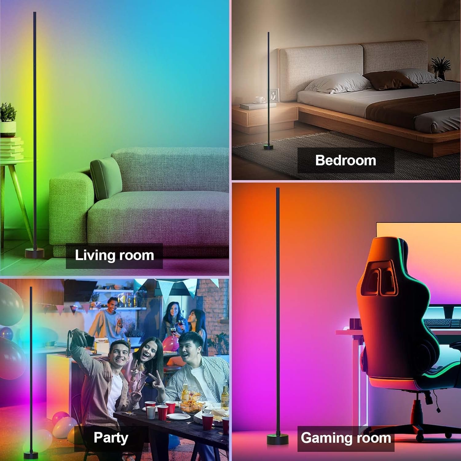 Corner Floor Lamp, 2 Pack LED Corner Lamp with App/Remote/Button Control, Smart RGB Floor Lamp with 16 Million DIY Colors & 68+ Scene, Music Sync for Living Room, Bedroom, Gaming Room - Image 5