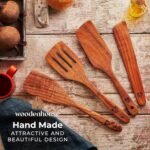 Wooden Spatula for Cooking, Teak Spatulas for Kitchen Use - Wooden Cooking Utensils Set of 4 including Paddle, Turner, Slotted Spurtle and Wood Scraper. Nonstick cookware. - Image 3