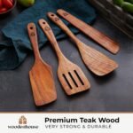 Wooden Spatula for Cooking, Teak Spatulas for Kitchen Use - Wooden Cooking Utensils Set of 4 including Paddle, Turner, Slotted Spurtle and Wood Scraper. Nonstick cookware. - Image 4